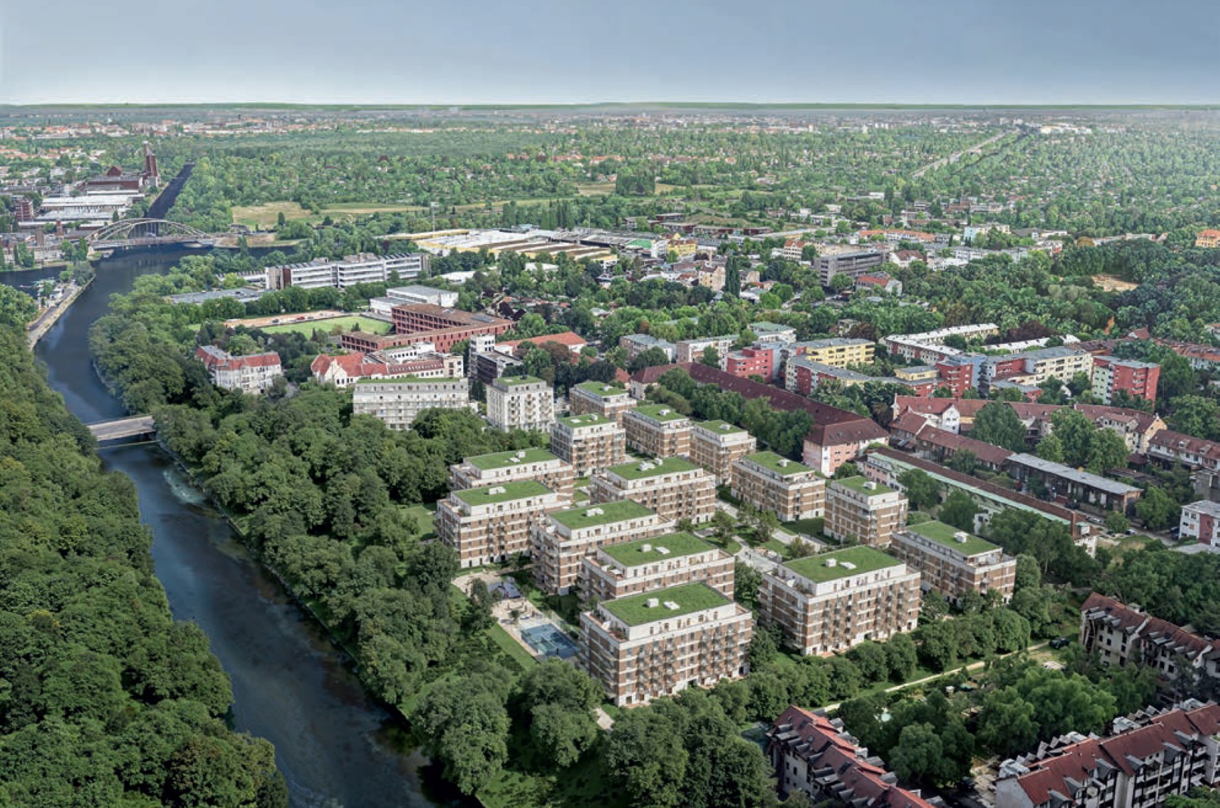 Wizualizacja kompleksu mieszkaniowego Green Park w Berlinie. Liczba mieszkań: 860, w tym 100 socjalnych. Pracownia architektoniczna: ioo Architekten Elwardt + Lattermann. Generalny wykonawca: GOLDBECK; fot. Goldbeck.