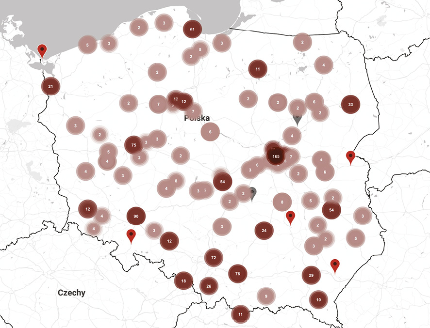 Mapa praktyk organizowanych w systemie praktyk studenckich IARP w 2026 r; 